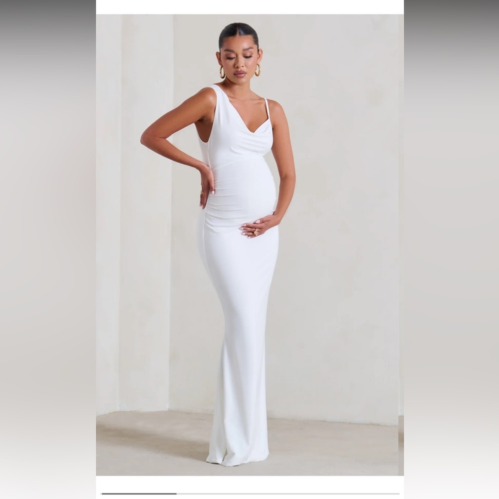 Club L London WHITE MATERNITY COWL NECK MAXI DRESS